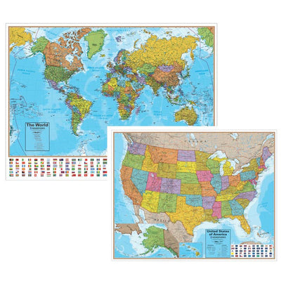 Blue Ocean Series World/Usa Wall Map Combo