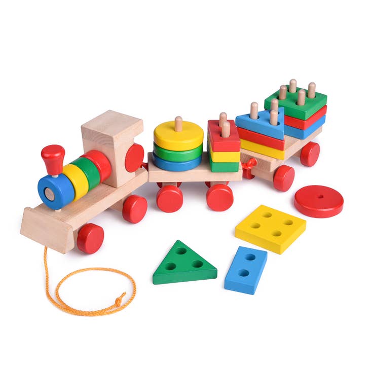 Wooden Train Shape Sorter and Stacking Toys