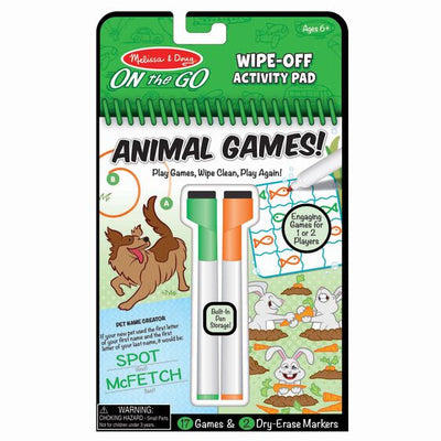 Animal Games Wipe-Off Activity Pad - On the Go Travel Activity