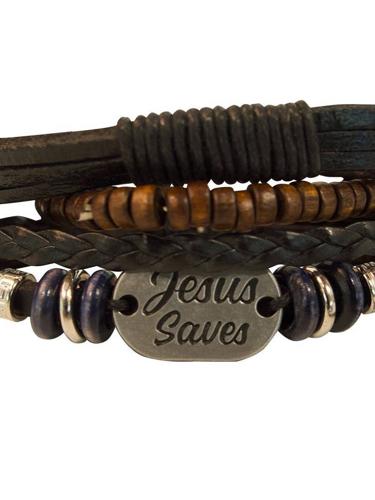 Faith Gear Jesus Saves Mens Bracelet Set