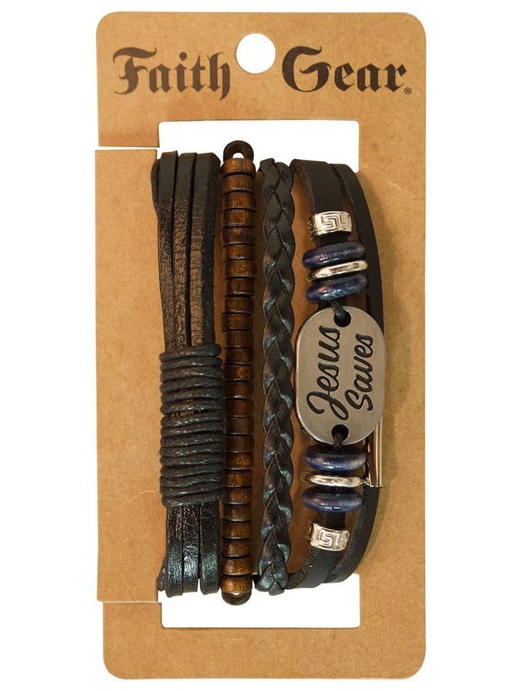 Faith Gear Jesus Saves Mens Bracelet Set